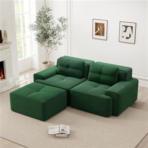 Bladez Boneless - Divano angolare modulare a forma di L, con seduta profonda e ottomano, divano letto senza montaggio, braccioli larghi, base antiscivolo, per soggiorno (verde, 2 posti+1)