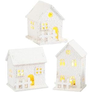 Fulenyi 3 Pezzi Villaggio Natalizio Luminoso, LED Casette In Miniatura Natale, Villaggio Natalizio con Luci, Decorazioni Legno Natale, Villaggio di Natale con Inverno Bianco Luce Calda Animato Paesaggio