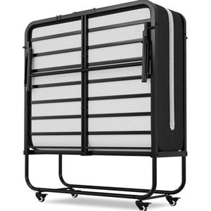 Brinlawb Brandina Pieghevole con Materasso Spesso 10 cm, 90 x 200 cm Letto Pieghevole Singolo con Materasso Letto per Ospiti con Struttura in Robusta Metallo e 4 Ruote Letto a Scomparsa, Fino a 200 kg