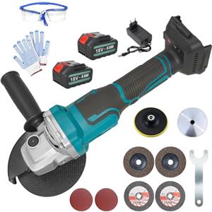 JUTOSGSKW Set di smerigliatrici angolari a batteria da 125 mm, motore senza spazzole da 18 V, con 2 batterie da 5500 mAh e caricatore rapido, smerigliatrice multiuso da 125 mm, con avvio delicato e protezione