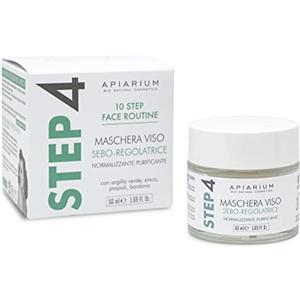APIARIUM Maschera Viso Sebo-Regolatrice 50 ML - Trattamento Intensivo per Pelle Mista e Impura con Argilla Verde e Zinco