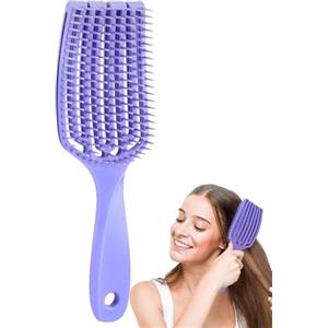 Shenrongtong Spazzola lisciante per capelli curva, per ridurre i capelli lisci e ricci, facile da pettinare, per bagno, parrucchiere