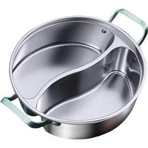 Chencunquangod Pentola calda divisa a 2 sezioni, pentola antiaderente in acciaio inossidabile 316, spessa per fornelli a gas a induzione, adatta per pentole calde, shabu, zuppe, fonduta (34 cm)