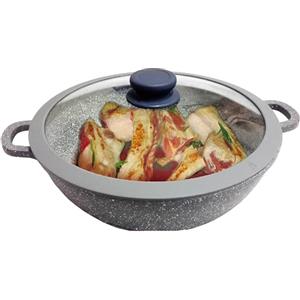 EURONOVITA' SRL ITALY Padella,Griglia,Tegame Wok 36 cm con manici e coperchio in silicone padella pietra stone vulcanica rivestimento in pietra,fondo induzione EN-229721