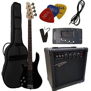 MSA Musikinstrumente BASSO ELETTRICO NERO MANCINO - BASSI ELETTRICA BLACK PER MANCINO - SET ELLETRICHE CON AMPLIFICATORE DA 30WATT - BORSA - PLETTRO - CORDE - SINTONIZZATOR
