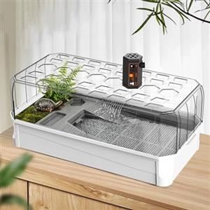EsmjcQualion Tartarughiera per Tartarughe d'Acqua e di Terra | Terrario per Rettili con Filtrazione Multistrato e Acqua | Gabbia Teca con Copertura per Tartarughe di Terra | Kit Contenitore Plastica per Terrario(W