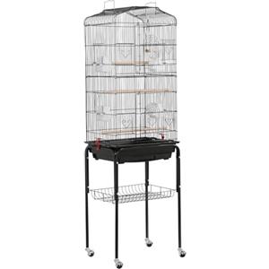 Soberine Gabbia Voliera per Uccelli Pappagalli con Piedistallo Inseparabili Calopsite Ruote in Metallo Posatoi in Legno da Interno e Esterno 46 x 35 x 150 cm Nera