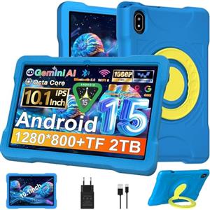 UJJ Tablet 10 Pollici Android 15 con 30GB RAM+TF 2TB, Octa-Core 2.0 Ghz, Gemini AI/Widevine L1, Bluetooth 5.05G WiFi,1080*800/5MP+8MP, 2026 ultimo Tablet Bambini con Caso EVA+Staffa girevole a 360°- Blu