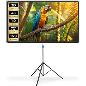 tectake® Telo Proiettore con Treppiede 16:9 4K HD, 160 x 90 cm, 72", Schermo Proiettore Regolabile, Borsa Trasporto, Schermo Portatile Cinema Home Theatre, telo per proiettore per casa ufficio scuola