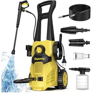 Espoma Idropulitrice professionale 120 Bar - Idropulitrice 1400W Max, idropulitrice ad alta pressione Portata 380 L/h, funzione Autoadescante, 7m Tubo Alta Pressione, per Pulizia Auto e Terrazzo-Upgrade