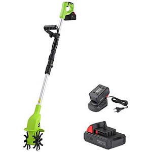 BAKAJI Motozappa per Orto Elettrozappa Batteria Litio 20V 2000 mah Zappatrice Zappa a Motore Elettrica 2 Lame da 15cm Larghezza Lavoro 10cm velocità 250RPM Manico Ergonomico Coltivazione Giardino