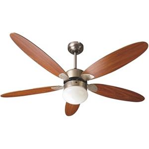 Zephir, Ventilatore da Soffitto, 5 Pale in Legno, Ventilatore con Luce, Diametro 130 cm, Funzionamento con Telecomando, Funzione Reversibilità, Colore marrone