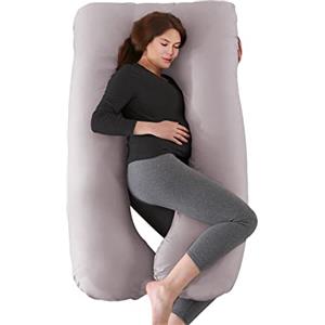 BANNIO Cuscino Gravidanza,Cuscino Allattamento e Gravidanza per Dormire a Forma di U,Cuscino per il Corpo Laterale con Federa in Cotone 100% Sfoderabile e Lavabile,145x70cm(Grigio chiaro)