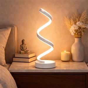 Arcadia Lampada da Comodino LED - Luce Notturna Dimmerabile Bianco Freddo, Naturale e Caldo - Design a Spirale Moderno 3200 Lumen - Abat-jour per Camera da Letto, Scrivania e Salotto (1 x Bianco)
