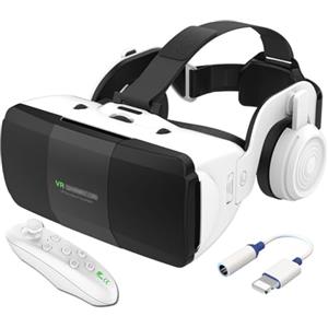 PUCIO 2023 Nuovo Occhiali VR 3D Visore Realtà Virtuale con Cuffie e Controller,Occhiali Virtuali per Giochi e Film,VR Headset Compatibile con Tutti Gli Smartphone da 4,7-7,8,Regali di Natale Particolari (