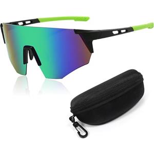 Sunshinestar Occhiali Veloce Verde Uomo Donna Occhiali Sportivi UV400 Protezione Antivento e Antiappannamento Occhiali Da Ciclismo MTB Strada Sci Corsa Pesca Golf Rave Party Outdoor