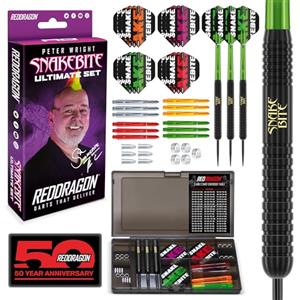 RED DRAGON Peter Wright Snakebite Ultimate 50 Piece Darts And Accessory Set - Set di Freccette da 22 Grammi
