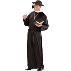 CARTOON Travestimento prete uomo costume carnevale classico con tunica lunga colletto bianco e cintura abito ecclesiastico per Halloween feste a tema e spettacoli (L)