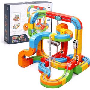 Utensy Clickrail Set Trenino Elettrico, DIY Cube Track, 3D Klickrail Pista Magnetica Macchinine, Magic Rail Block Train Blocchi Costruzioni, Percorso Gravità, Regalo Treno Elettrico per Bambini (123 Pezzi)