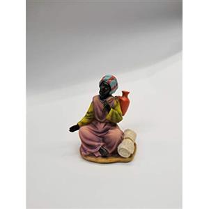 Christmas Decoration Personaggio Presepe Statuetta Mercante Seduto Resina Effetto Legno 20 cm