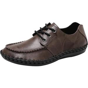 DAO-UPPSE Mocassini da uomo in pelle con lacci, slip-on, scarpe da guida comode, casual, stile barca, suola flessibile, nero marrone(Brown,39 EU)