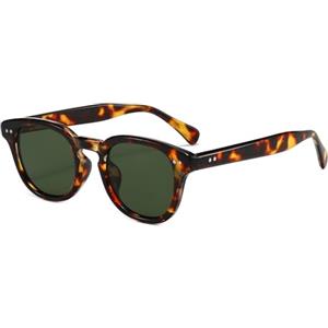 LJCZKA Occhiali da Sole Retrò Rotondi Uomo Donna, Vintage Piccoli Rotondi Montatura Classici Moda Protezione UV400 (Leopardo Verde)
