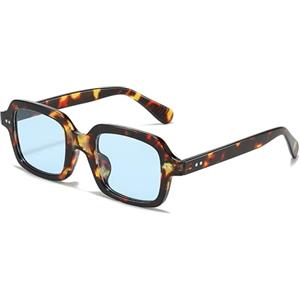 LJCZKA Occhiali da Sole Quadrati Retrò per Donna Uomo,Occhiali da Sole Rettangolari Vintage Moda Anni 90 con Protezione UV400 (LeopardoBlu)