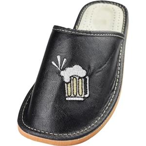 APREGGIO - Ciabatte Estive da Uomo in Pelle Liscia - Pantofole Casa Uomo - con Le Dita Coperte - Slip-On - Suola Piatta - Leggere - Stampa divertent - Nero - Taglia 42 EU