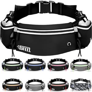 STEEL Cintura da corsa, Borsa Banana Sport Cintura con Portabottiglie Morbido Impermeabile Tasca Uomo Donna per Smartphone iPhone Samsung Galaxy, Comodo Jogging Footing Randonnée (NERO 2)