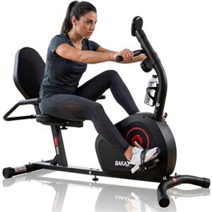 BAKAJI Cyclette Orizzontale da Casa con Schienale e Seduta Ergonomica per Esercizi Fitness, Bici da Seduta per Home Gym Palestra Allenamento Cardio, Bicicletta per Esercizi con 8 Livelli di Resistenza