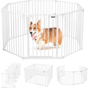 Avilia Box di Sicurezza per Bambini con Cancelletto - Barriera di Sicurezza Ideale per Protezione Domestica e Separatore di Ambienti, in Metallo Verniciato Bianco, 120x74cm