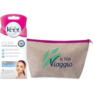 Veet Strisce Depilatorie Viso Pure 16 pelli Sensibili + Pochette da viaggio