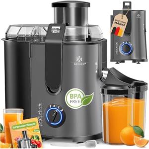 KESSER® Centrifuga estrattore di succo per frutta | verdura in acciaio inox 1100W, grande tubo di alimentazione, 3 livelli, spremiagrumi elettrico centrifugo + spazzola, contenitore per succo