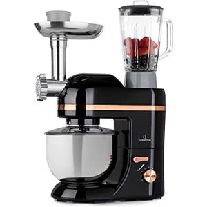 Klarstein Planetaria Professionale, Impastatrice Planetaria 5 Litri, Impastatrice Professionale 1800W per Pizza Dolci e Pane a 6 Velocità, Tritacarne con Frullatore 1.5L con Gancio e Frusta