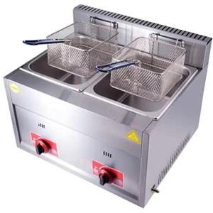 Generico Friggitrice a Gas da 20 L, Friggitrici in Acciaio Inox con Frittura Cestello e Coperchi, Potenza di Fuoco Regolabile, Facile da Pulire, Friggitrice a Olios da Banco per Casa Commerciale (10L+10L)