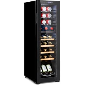 Klarstein - Cantinetta Vino per 27 Bottiglie, Installazione Libera, Doppia Zona di Raffreddamento, con Compressore a Risparmio Energetico - Portabottiglie per Vino di Design, Raffinato e Funzionale