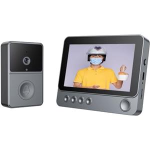 Yuanpgky Videocitofono senza fili, HD senza fili, impermeabile, citofono a 2 vie, schermo da 4,3 pollici, telecamera per campanello senza fili con monitor