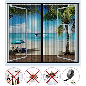 Earnmore Zanzariera magnetica per finestra, automatica, chiusa, senza forare, per la maggior parte dei tipi di finestre o porta del balcone, 80 x 160 cm, colore: nero