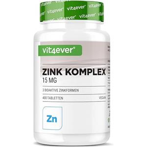 Vit4ever ZINCO COMPLETO 15 mg con 400 Compresse - Zinco Bisglicinato, Gluconato e Citrato 3 in 1 - Scorta a Lungo Termine, Alto Dosaggio, Vegano