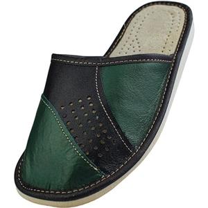 APREGGIO Pantofole da Uomo in Pelle - Pantofole Uomo - Ciabatte - Slip-On - Verde - Taglia 44
