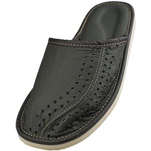 APREGGIO - Pantofole da Uomo in Vera Pelle - Ciabatte Aperte con Motivo Traspirante a Fori - Comode e Antiscivolo da Uomo - Nero Scuro 43