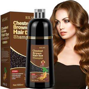 JELMOK 500ML Black Hair Dye Shampoo 3 in 1, Shampoo Colorante Nero per Donna Uomo, Shampoo Colorante Capelli Istantaneo, Hair Color Shampoo - Naturale - Shampoo per Capelli (Castano Marrone, 500ML)