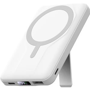 Azmuth Powerbank per Magsafe, 10000mAh Power Bank Batteria Esterna Magnetica, Caricatore Portatile Wireless Ricarica Rapida con Display LED e Pieghevole, per iPhone 17/16/15/14/13/12 Serie, Bianco