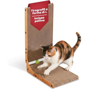 Avilia - Tiragraffi per Gatti a Forma di L in Carta Ondulata - Altezza 68 cm con Struttura in MDF - Graffiatoio Verticale e Orizzontale con Gioco Integrato - 29x42x68 cm