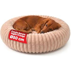 Avilia - Cuccia Cane Interno Donut Antistress Morbida e Lavabile con Fondo Antiscivolo, Design Avvolgente per Relax Profondo, Ideale per Riposo Quotidiano di Cani e Gatti (Beige, M Ø 50cm)