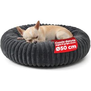 Avilia - Cuccia Cane Interno Donut Antistress Morbida e Lavabile con Fondo Antiscivolo, Design Avvolgente per Relax Profondo, Ideale per Riposo Quotidiano di Cani e Gatti (Grigio Scuro, M Ø 50cm)