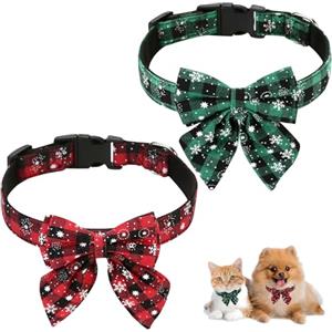 KOOOGEAR 2 pezzi collari natalizi per gatti e cani, collare per gatti con fiocco fiocco di neve con Natale, papillon rimovibile, collare da addestramento per animali domestici, collare per cani con
