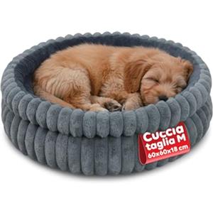 Avilia - Cuccia Cane Interno Rotonda per Cani e Gatti, Divanetto Morbido con Bordi Avvolgenti e Fondo Antiscivolo, Letto Relax 4 Stagioni per Riposo Quotidiano, 60x60x18 cm