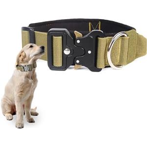 BJEBWAL Collare Tattico Per Cani Outdoor Adventure - Nylon Resistente Per Uso Di Polizia Con Fibbia In Acciaio Inossidabile, Durevole Per Ricerca E Soccorso, Impugnatura A Sgancio Rapido (Kaki, XL)