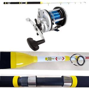 generico Kit Traina Pesca Tonno Dentice Ricciola Canna 15-50 Lbs Anelli Acid Sistem Mulinello Rotante Mare JD TROLLING 500